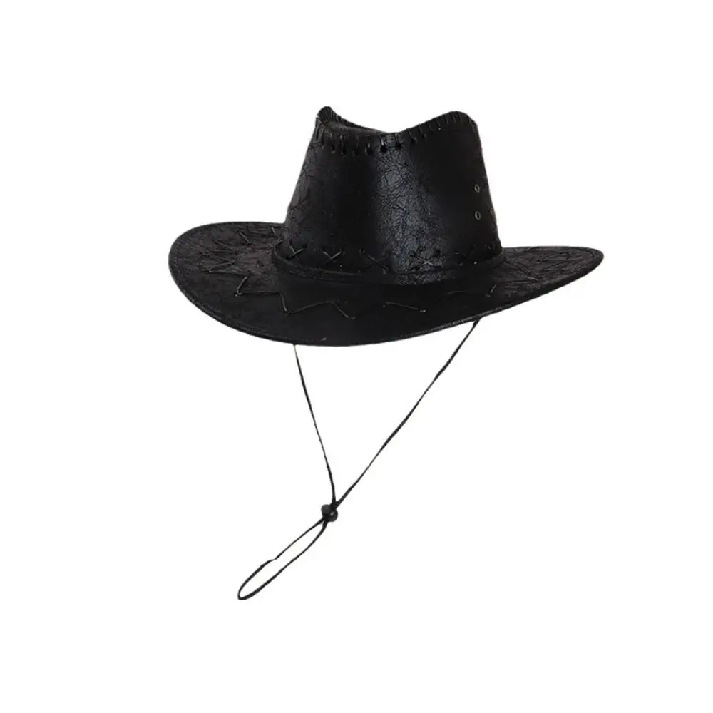 

PU Leather Western Cowboy Hat Knight Hat Wide Brim Summer Sun Hat Climbing Hat Sun Protection Cap Sunscreen Cap Woman/Female