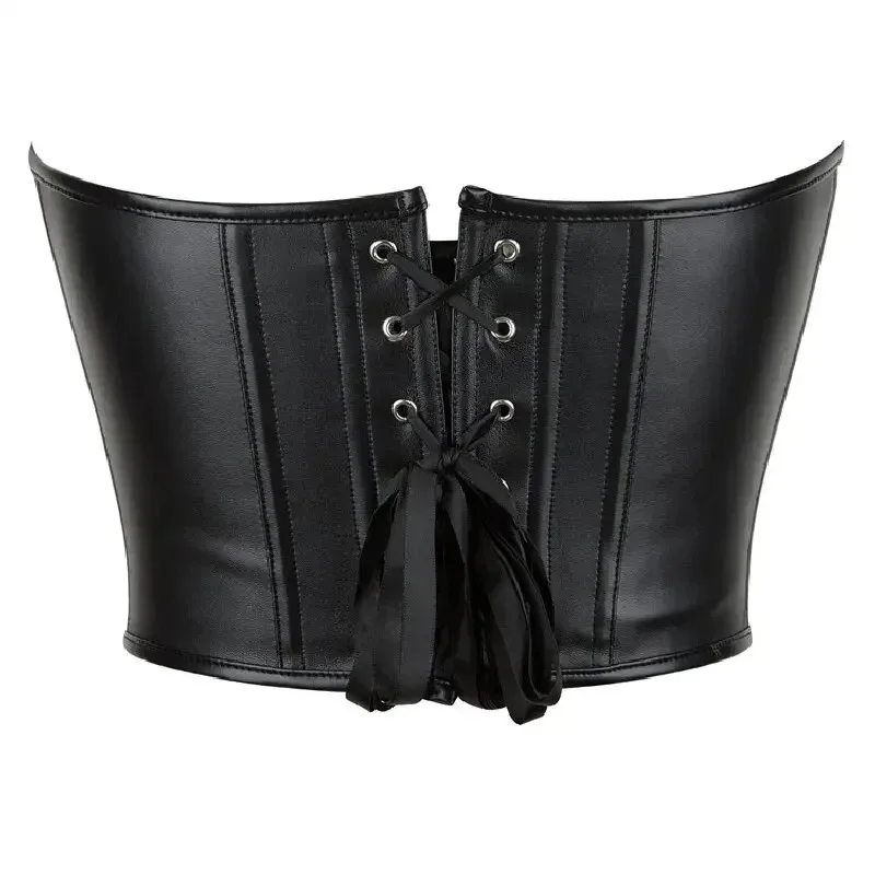 

asdh8@Black Strapless Padded Bra Shapewear Underwear Women's Intimate Clothing Leather Bustier Crop TopCOSda@