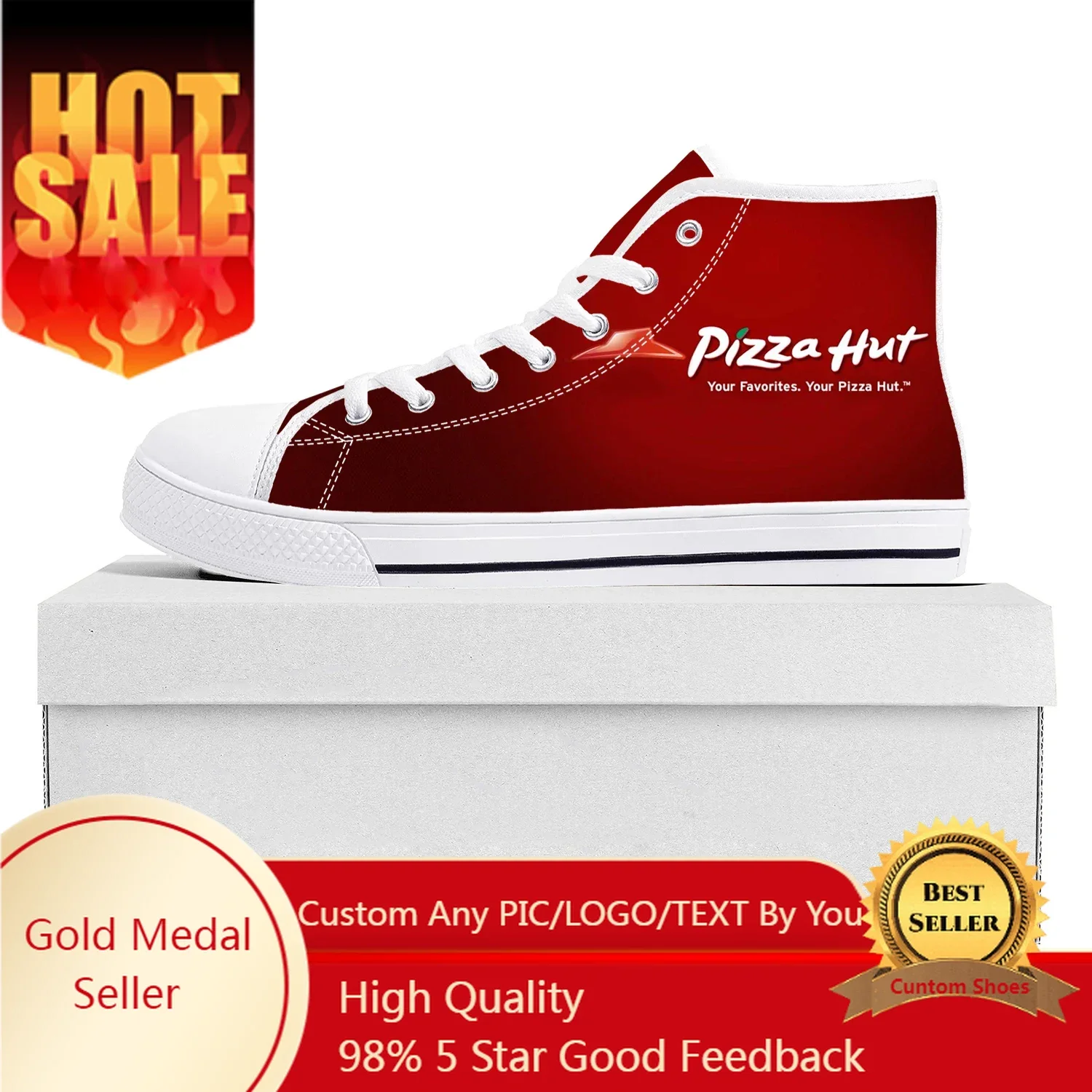 

Pizza Pattern Hut Design High Top High Quality Sneakers Mens Womens Teenager Canvas Sneaker Casual Couple Shoes Custom Made Shoe