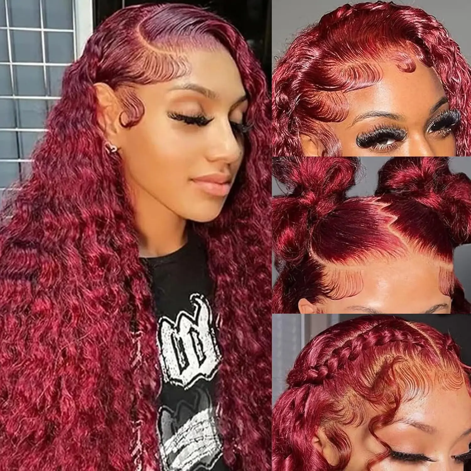 

99J Burgundy Red 13x4 Lace Front Human Hair Wigs 7x5 Glueless Wigs Human Hair 100% Pre Cut Pre plucked Brazilian Wigs On Sale