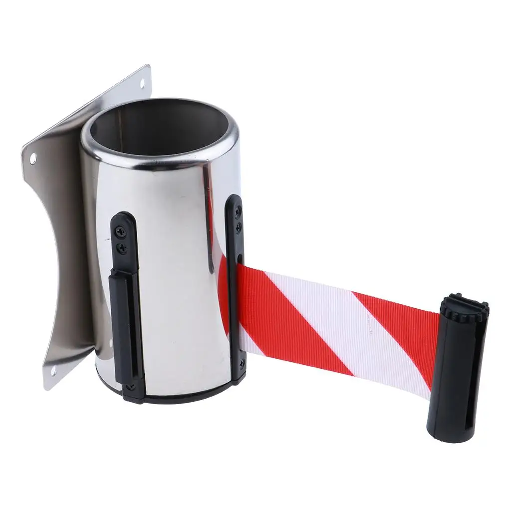 

Stanchion Queue Post Wall Mount, Retractable Tape with 2.5 Meters Red Belt