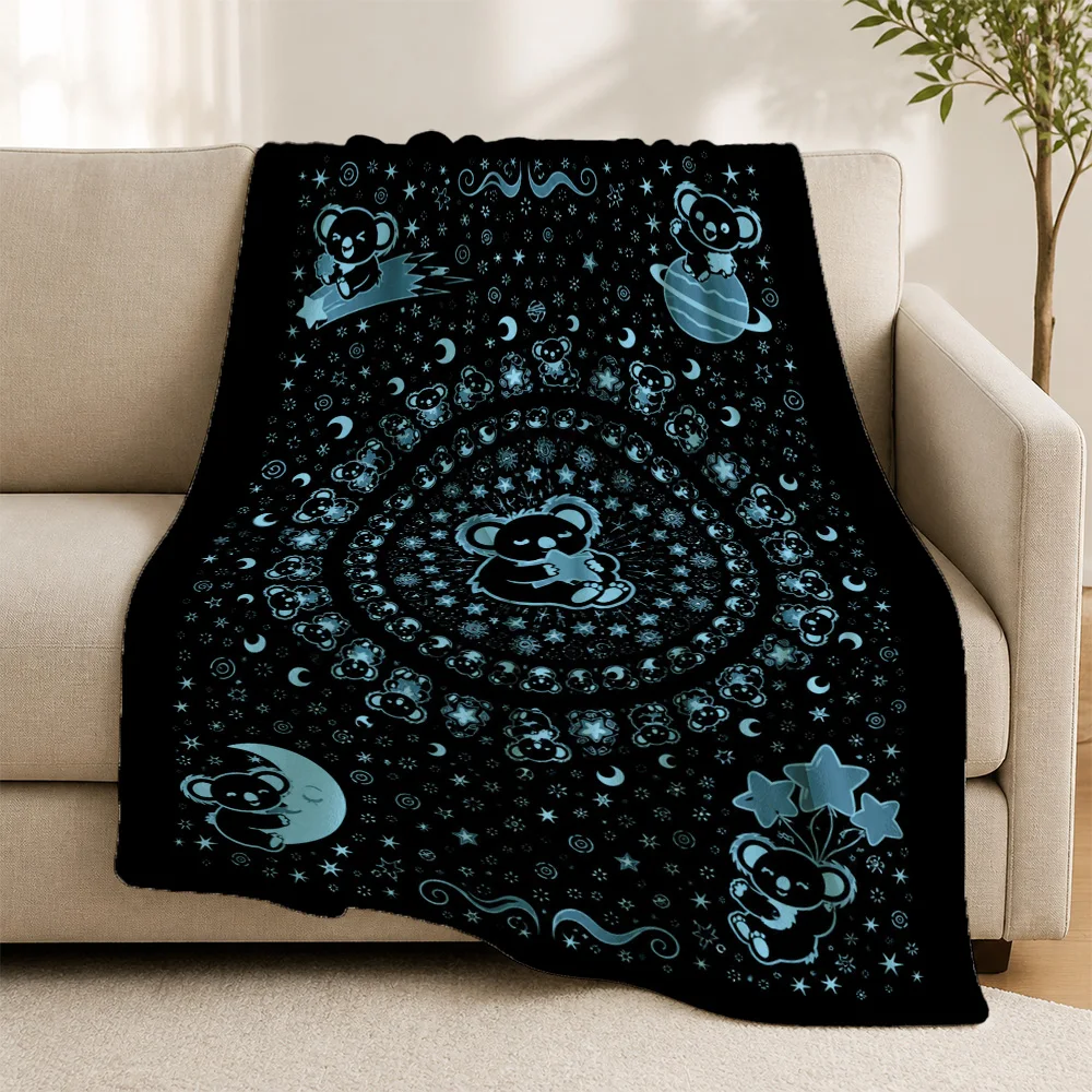 Cute Teddy Bear Galaxy Throw Blanket for Sofa Couch Decor Celestial Starry Night Cosmic Print Knit Cozy Xmas Gift Bed Throw