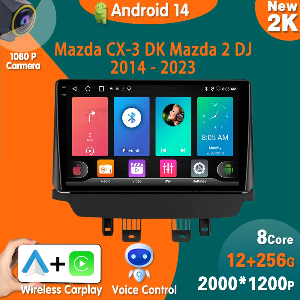 Android 14 For Mazda CX-3 DK Mazda 2 DJ 2014 - 2023 Car Radio Stereo Multimedia Video Player Navigation GPS