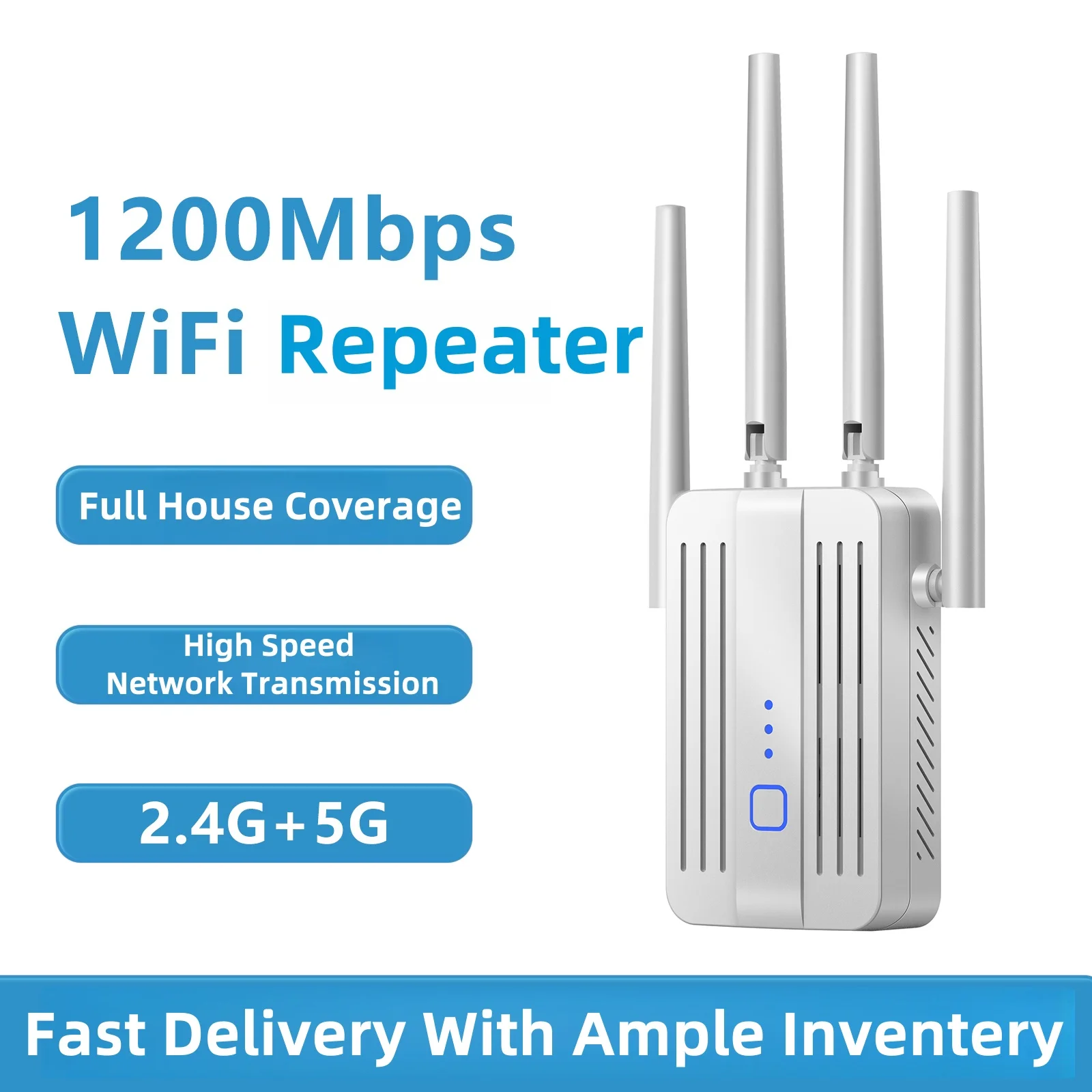 

1200Mbps WiFi Repeater Extender 2.4G 5GHz Dual Band Wifi Signal Wi-Fi Amplifier Router Long Range Booster High-Speed Bands