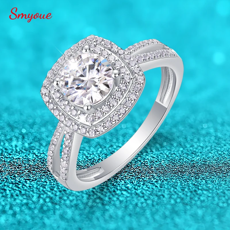 Smyoue 6.5mm D Color Moissanite Wedding Rings for Women Sparkling Square S925 Pure Silver Sweet Holiday Bands Jewelry Wholesale