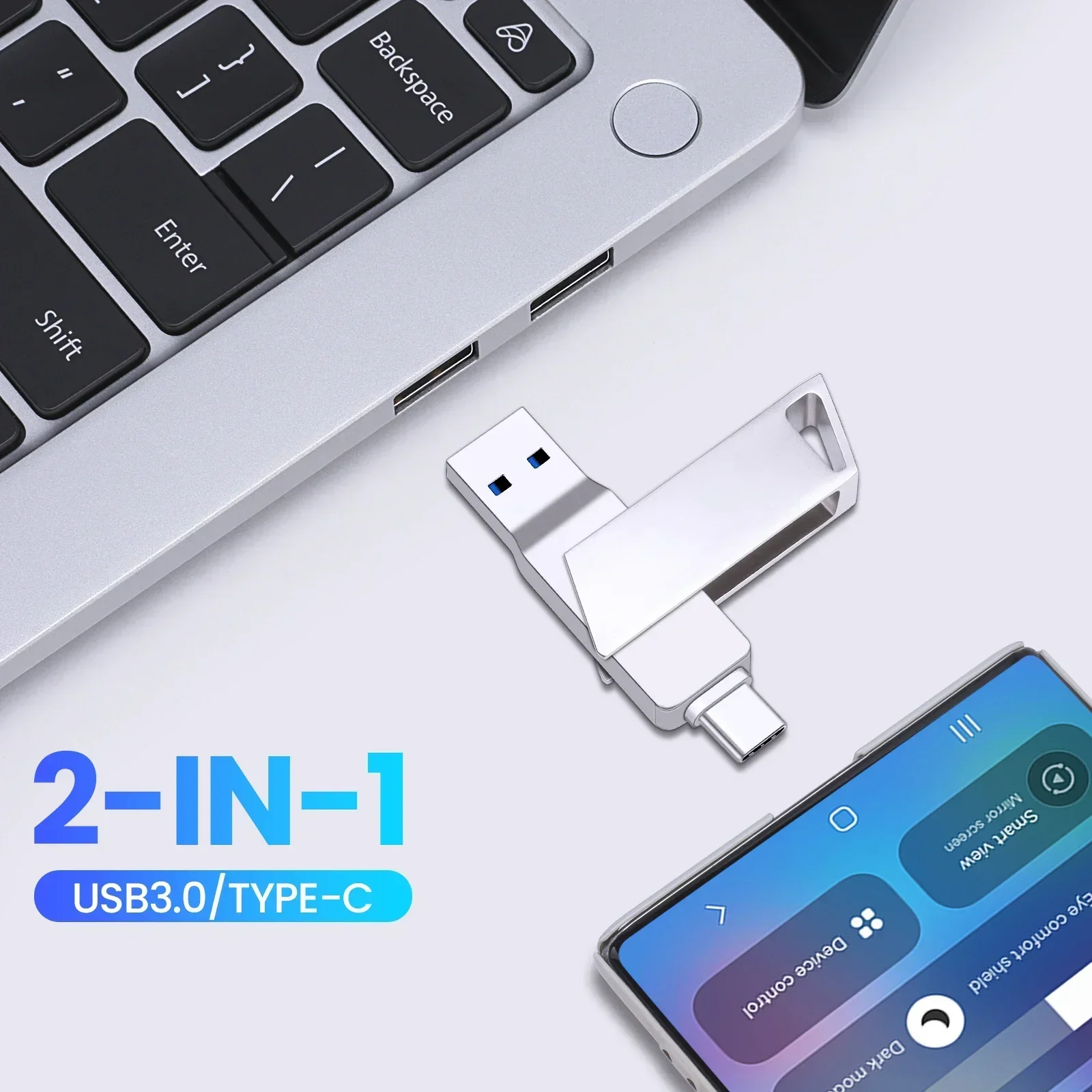 محرك فلاش USB 3.0 قابل للدوران من النوع C، 64 جيجابايت، كمبيوتر وهاتف عالي الجودة، تصميم دوار مزدوج الاستخدام، تخزين بيانات متين clé usb
