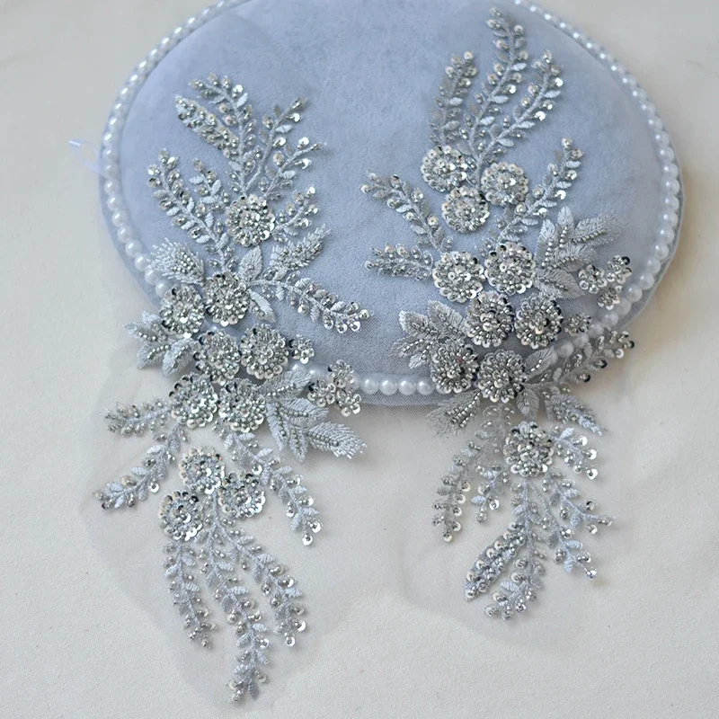 1Pair, 2Pcs.3D Beaded Sequins Decals, Mirror Flower Lace, Evening Dress, Front Chest, Decoration Accessories, RS4128