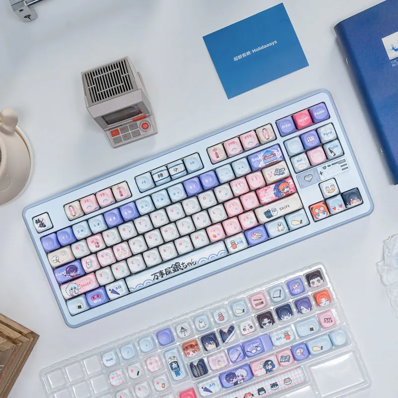 135 Keys Cute Gintama Theme Keycap Cute MOA Profile PBT DYE-Sub Keycaps for Mechanical Keyboard Caps for Made68 Mad68 Wooting 60
