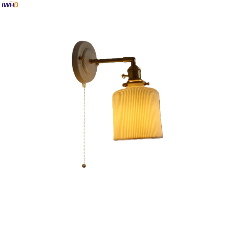 

IWHD Striped White Ceramic LED Wall Light Fixture Kitchen Living Room Decor Vintage Minimalism Bedside Lamps Lampara Da Parete