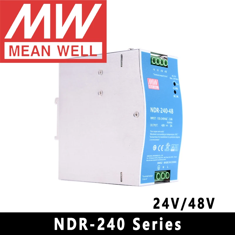 

Original Mean Well NDR-240 series meanwell DC 24V 48V 240W Single Output Industrial DIN Rail Power Supply