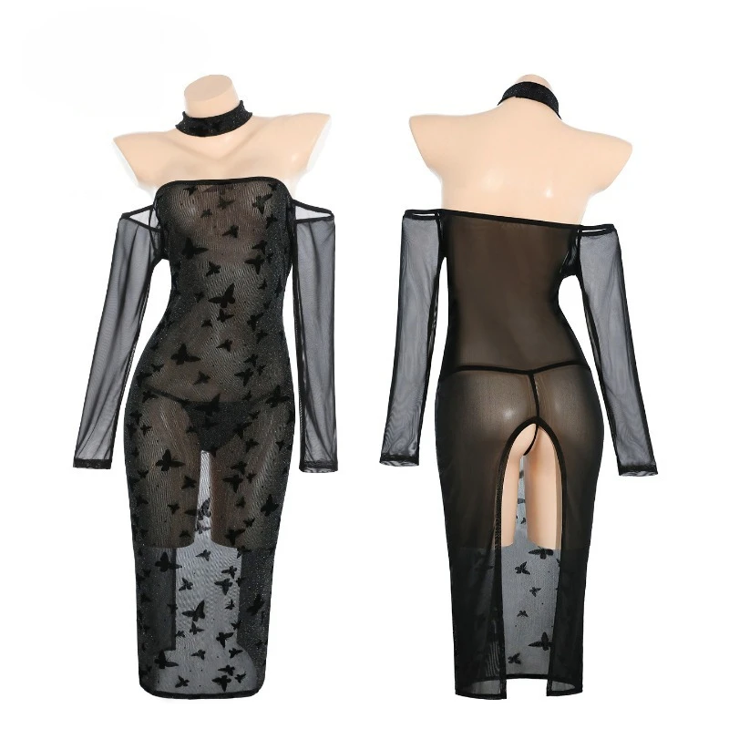 

Эротическое белье Perspective: Длинное платье с вырезом на спине «Бабочка», сексуальная комбинация, сетчатая ночная рубашка-бэбидолл для KTV и ночных клубов