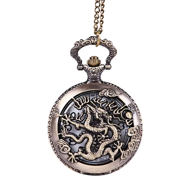 

Large bronze embossed hollow classical Chinese dragon Xiangyun pocket watch ancient wind dragon in the sky
