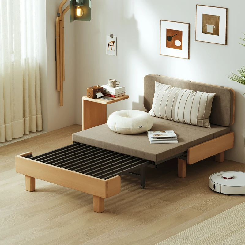 

Solid wood sofa bed dual-purpose small apartment foldable single and double economical push-pull