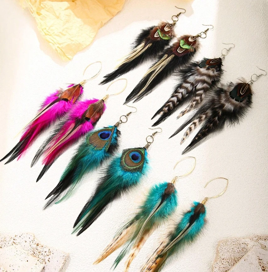 Long Feather Earrings For Women Boho Feather Dangle Earrings Natural Feather Earrings Black Feather Earrings