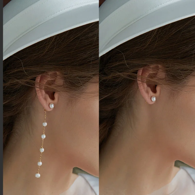 DOO MEI Tone Long Chain Faux Pearl Dangle Earrings for Bridal Wedding Prom Daily Dating Banquet Fashion Jewelry Gift for Ladies