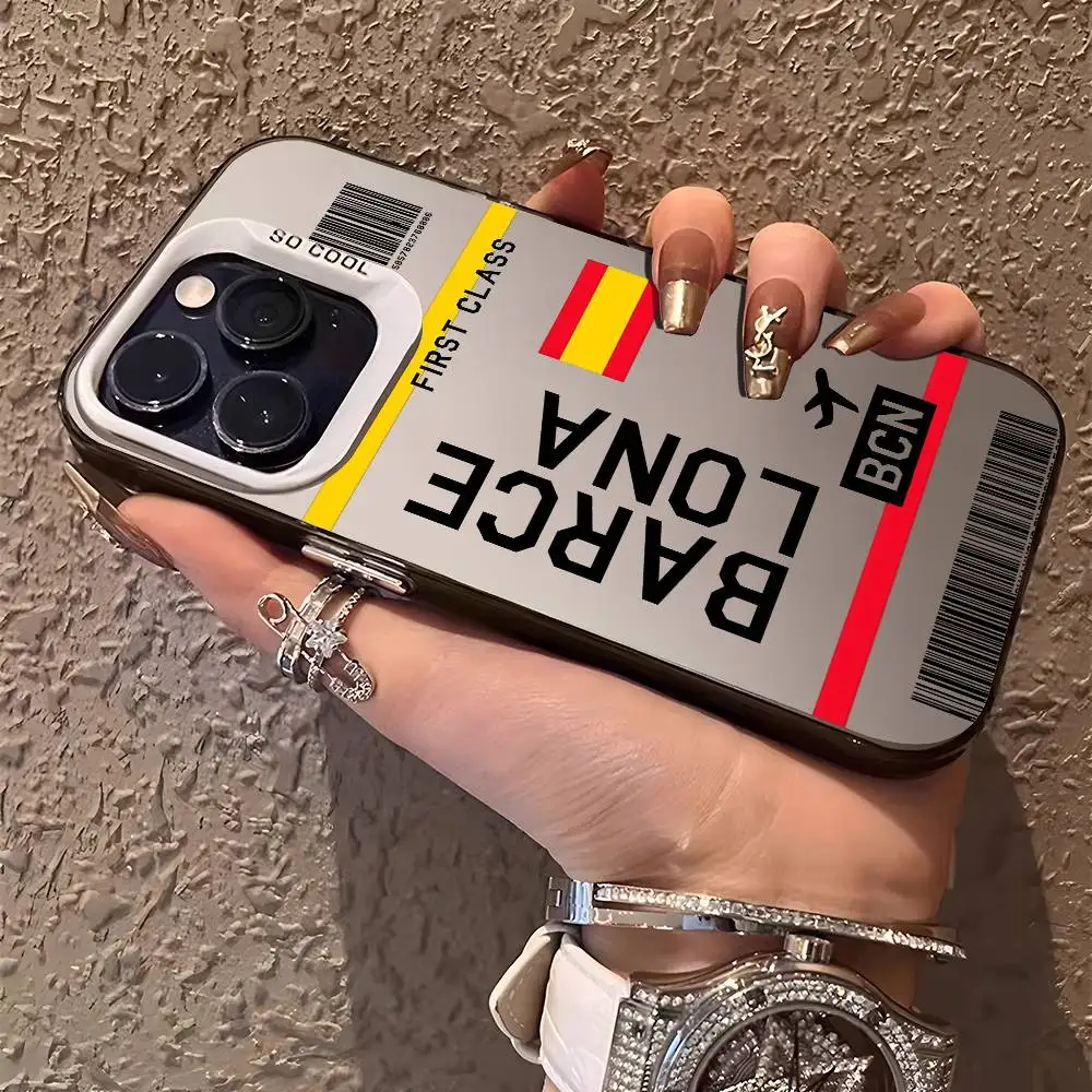 اسبانيا طائرة السفر تذكرة جراب هاتف آيفون 16 15 14 13 12 11 زائد برو ماكس متعدد الألوان أورورا الليزر للصدمات فوندا غطاء #5