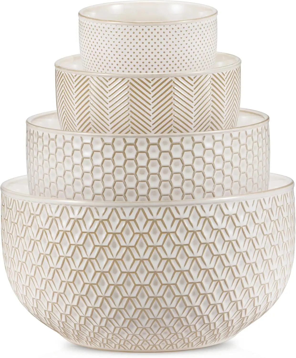 

Ceramic Mixing Bowls Set of 4, Embossed Kitchen Dishware, Microwave & Dishwasher Safe, 20-145 oz
