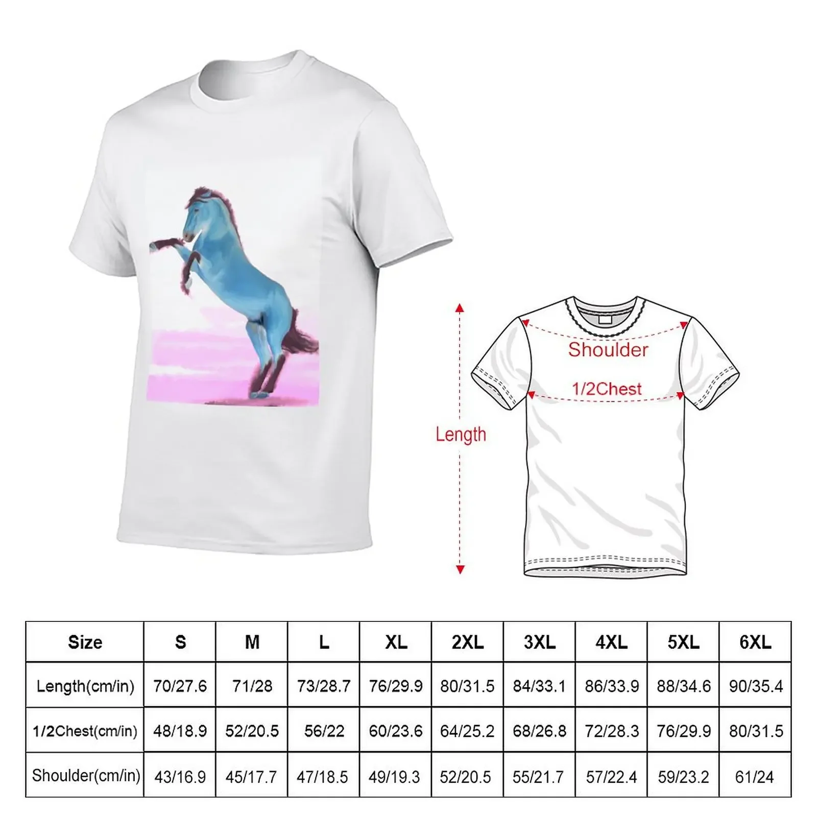 Blue Horse Rearing T-Shirt tops sports fans graphic tee shirt man clothes Men's cotton t-shirt