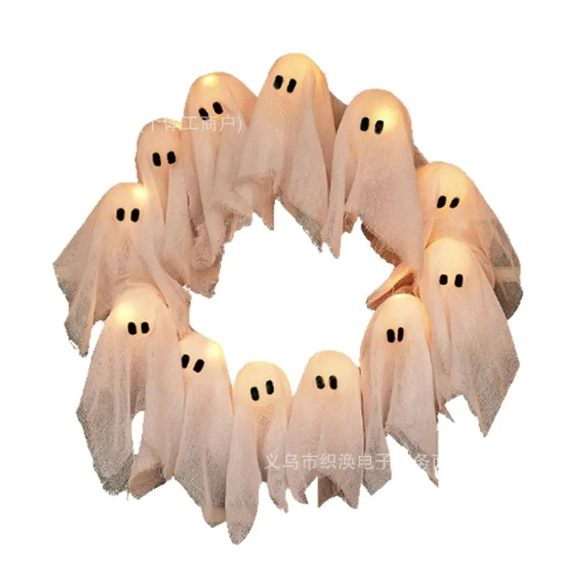 Halloween Ghost Shine Wreath Glow Spirit Door Hanging Decoration Party Yard Indoor Bar Holiday Gift Halloween Easter Christmas