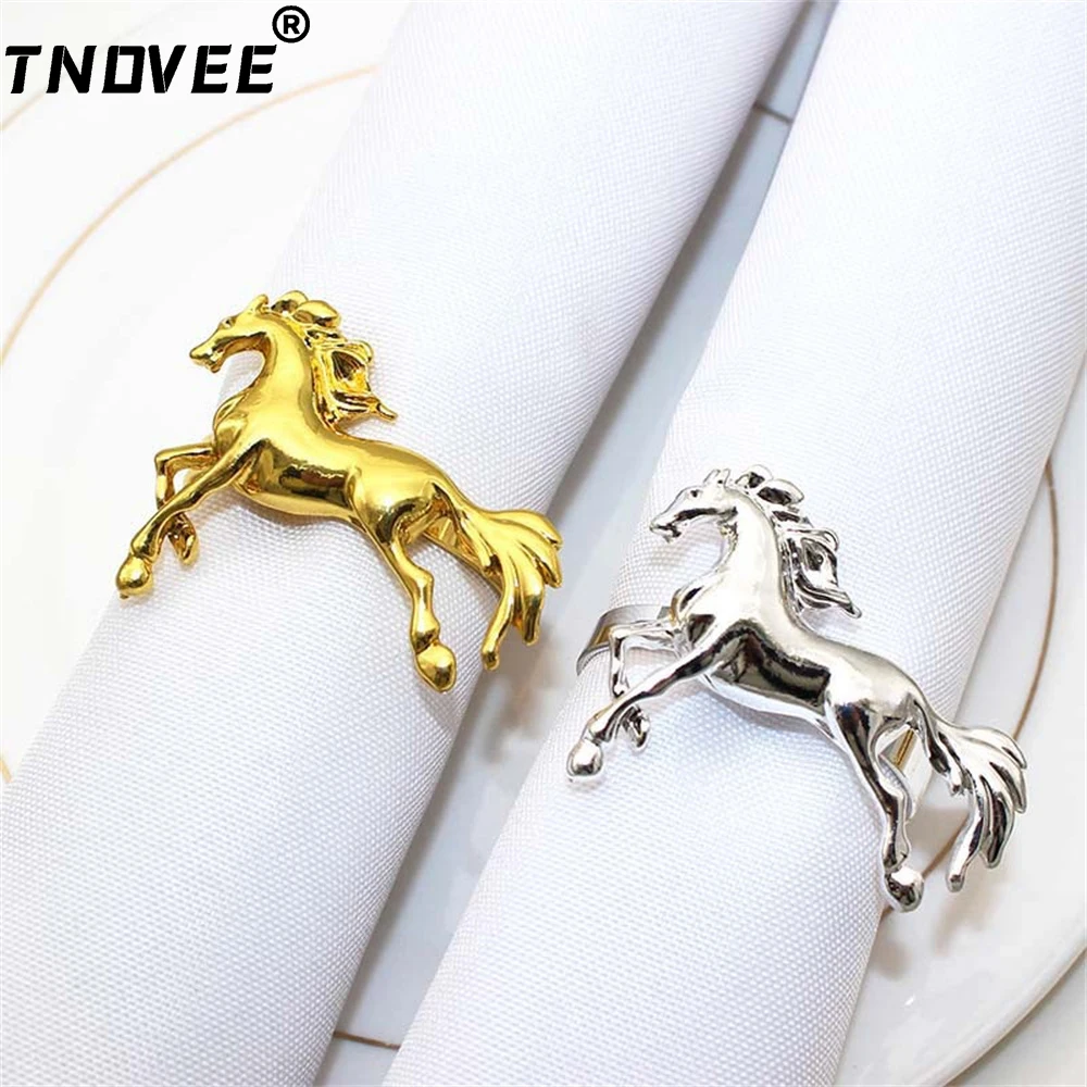 6Pcs Alloy Gold Horse Napkin Ring Metal Napkin Buckle for Wedding Party Dinner Christmas Holiday Birthday Decor ERM31