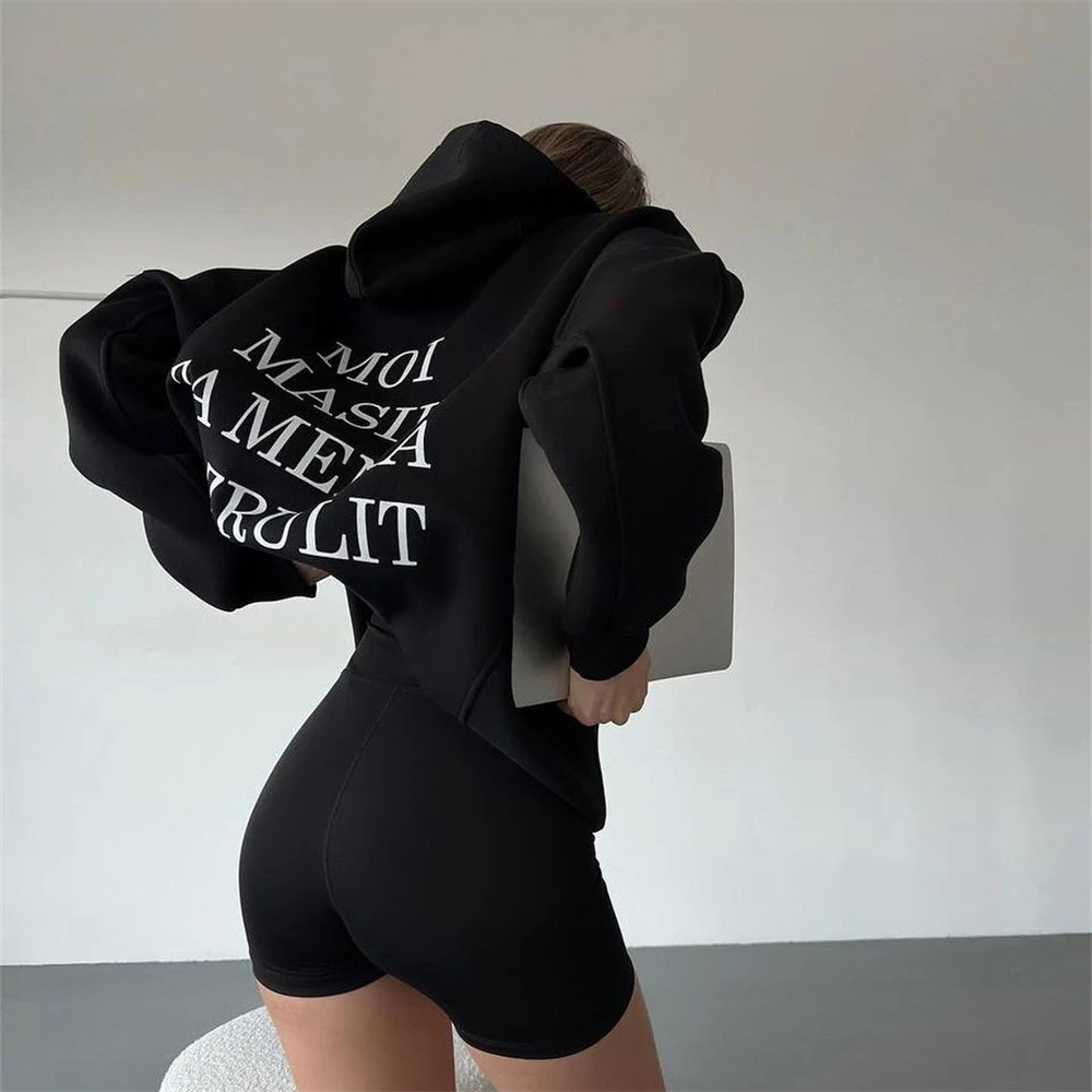 Lazy Sle Color Blo Hoodie Lange Sve Letter Print Top Dames Loose Fit Sweatshirt Herfst Winter Streetwear