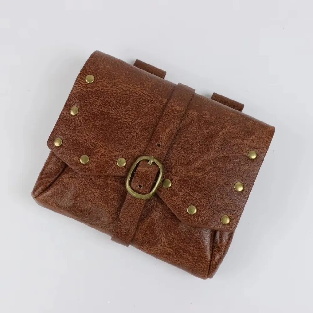 Vintage Leather Pouch Bag PU Leather Medieval Style Viking Belt Bag Buckle Closure Steampunk Design Buckle Bag