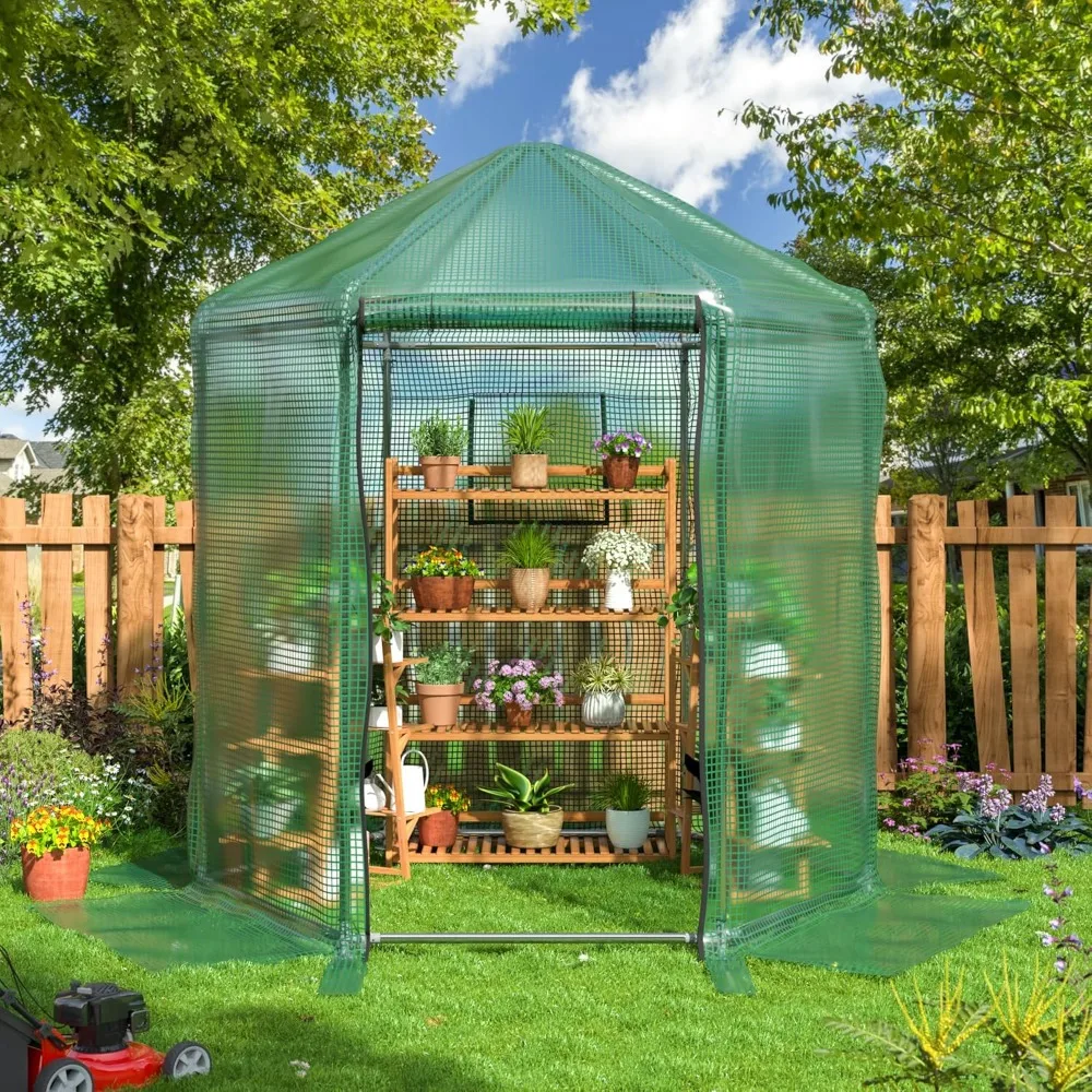 7x7x7.3 FT Walk-in Greenhouse, Heavy-Duty Metal Frame Greenhouse, 180g Double Layer PE Cover, Indoor and Outdoor Green House Kit