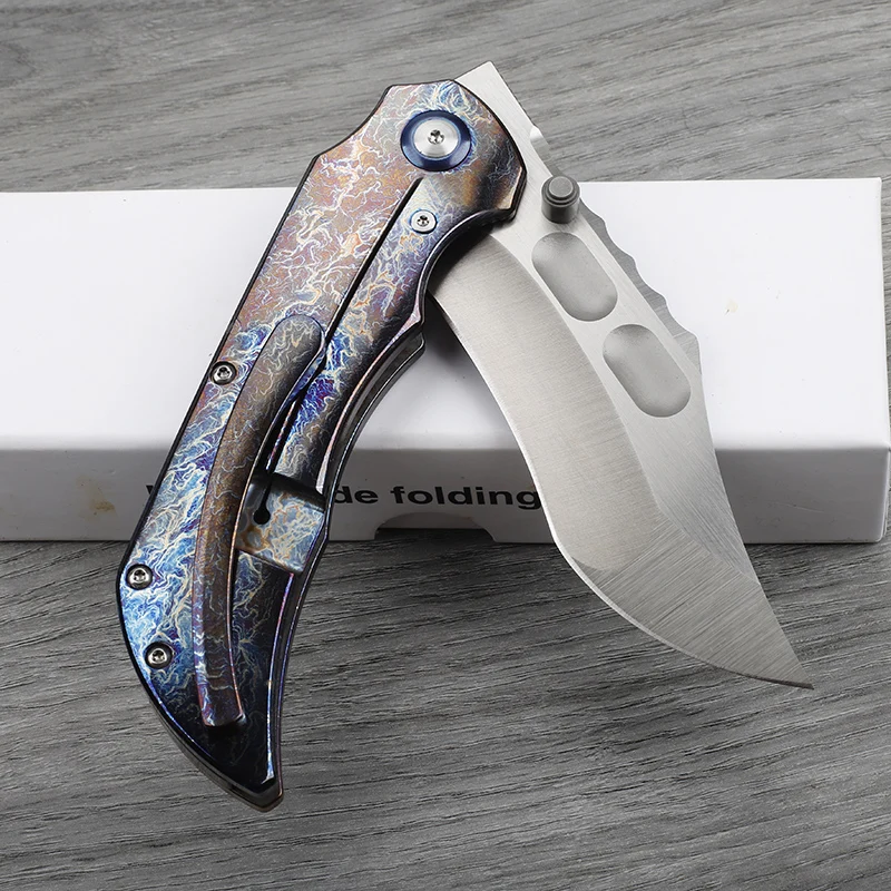 

VG10 Blade Titanium Alloy Colorful Handle Folding Knife Outdoor Hunting Defensive Camping Survival Portable Tool Knife