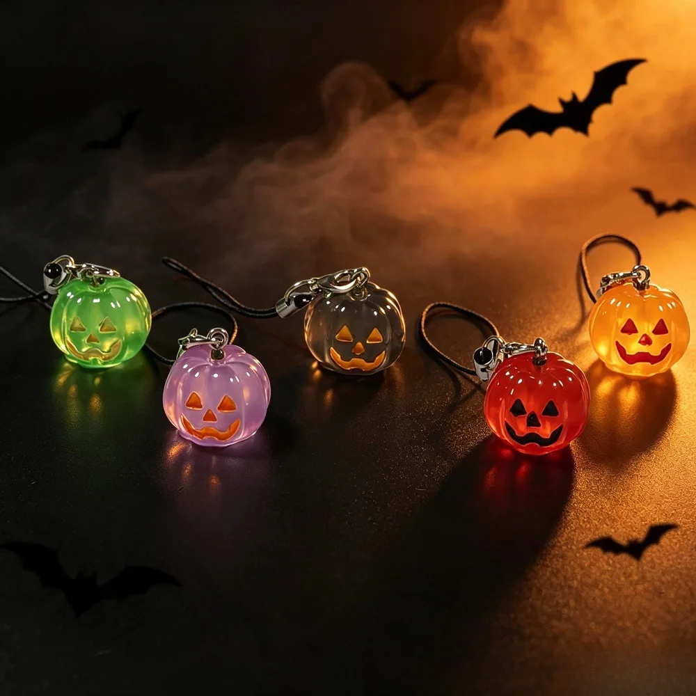 Keychain Charm Halloween Luminous Pumpkin Phone Strap Car Key Holder Quirky Resin Orange Green Lightweight Gift for Women