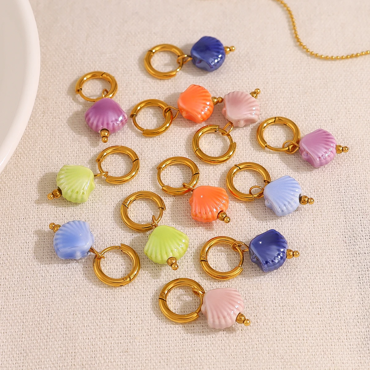 WILD & FREE Colorful Ceramic Charms Stainless Steel Hoop Earrings for Women Creative Individual 18K Gold Plated Jewelry