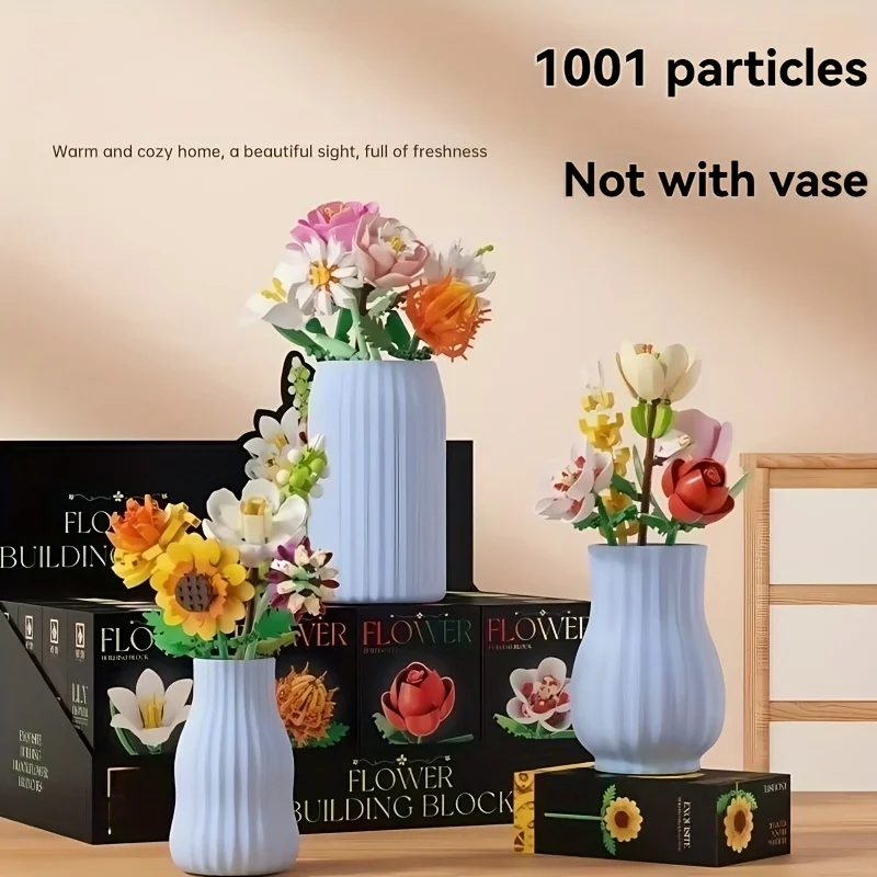 Nuovo prodotto creativo assemblato building block desktop flower art giocattolo, regalo di San Valentino, decorazione modello realistico, un regalo fo