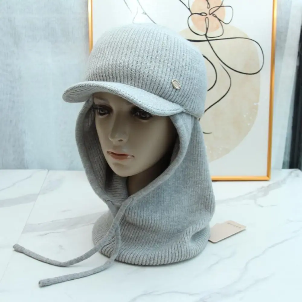 New Elastic Knit Balaclava Set Ribbed Texture Windproof Baseball Cap Hooded Scarf Open-top Hat Knit Beanie Hat Winter