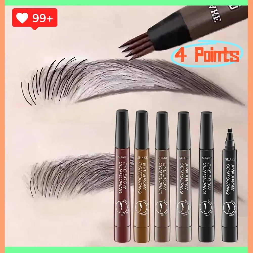 Lápis de sobrancelha líquido à prova d'água, 4 pontos, maquiagem de longa duração, cosméticos, microblade, lápis de sobrancelha, maquillajes para mujer