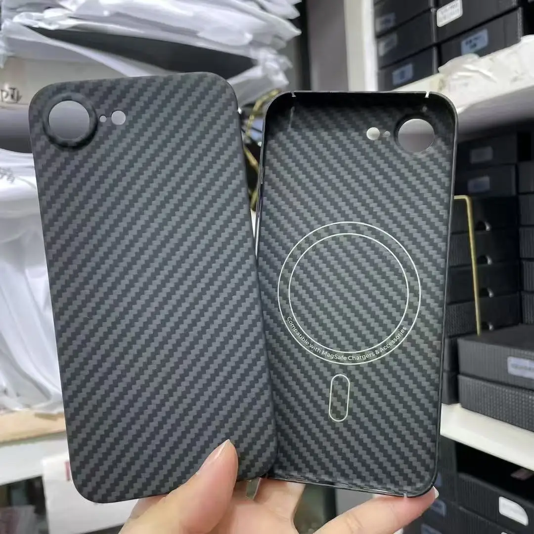 Image of Für iPhone 16E 17E MagSafe Hülle Echte Carbon-Aramid-Faser Magnetische Rückabdeckung für iPhone 16e 17e Carbon-Hülle Luxus