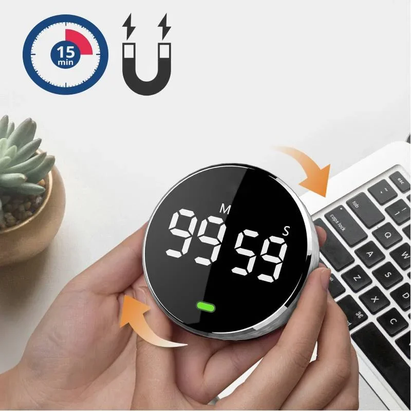 Round Digital Timer Stopwatch HD LED Electronic Studying Self Regulated Rotary Countdown Alarm Kitchen Cook Gadget Home Reminder