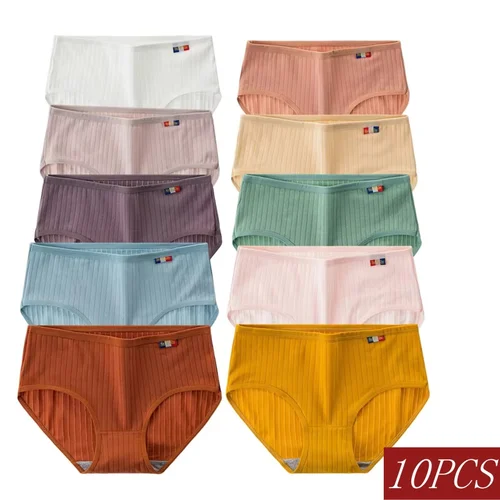 Imagen 1 del producto 10 Unidades/Set de Bragas de Algodón Sin Costuras para Mujer, Ropa Interior Sexy Transpirable de Color Liso, Lencería de Tiro Bajo, Tallas M-XL