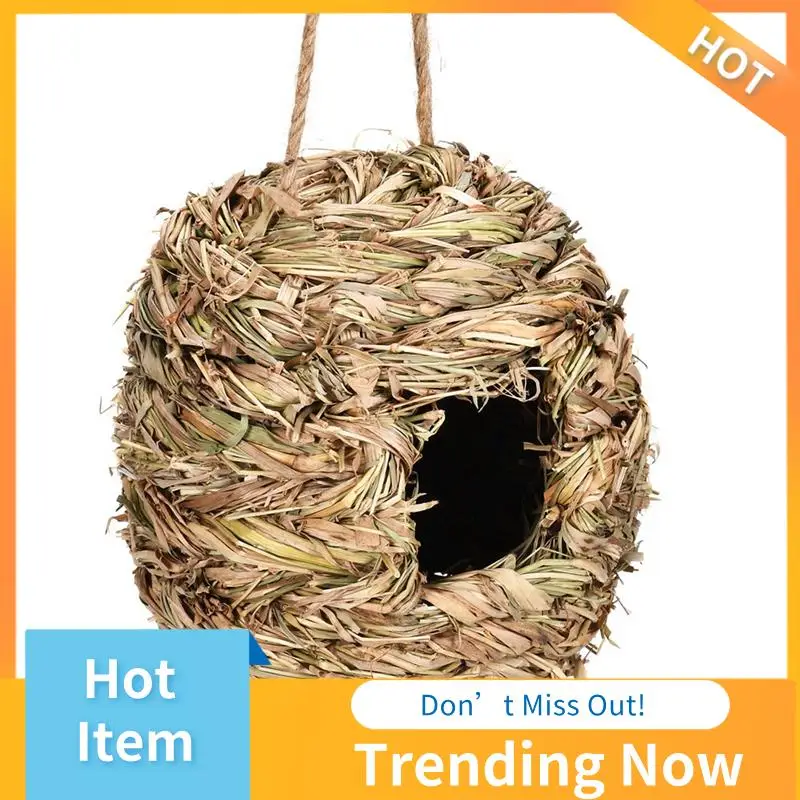 ABNL Paquete de 4 casitas de nido de pájaro colgantes para exterior, forma de bola, tejidas a mano, hechas de hierba Natural, perfectas para jardín, Patio