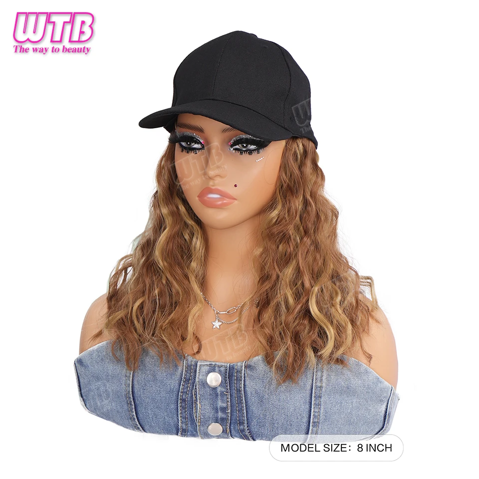 قبعة بيسبول صناعية مع وصلات شعر، قبعة صناعية مع شعر مرفق للنساء، قبعة مجعدة قابلة للتعديل #4