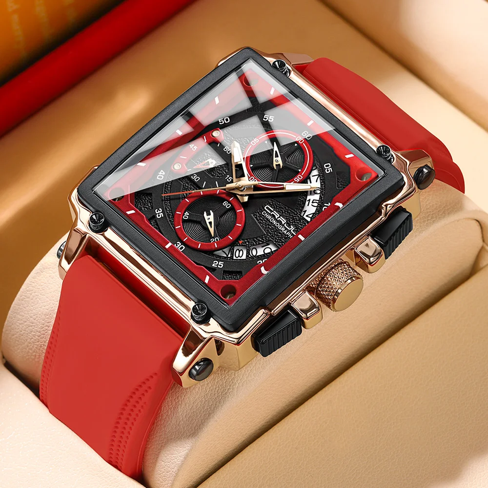 

CRRJU мужские часы модные автоматические часы бочонок светящиеся водонепроницаемые часы спортивные мужские силиконовые ремешки кварцевые наручные часы