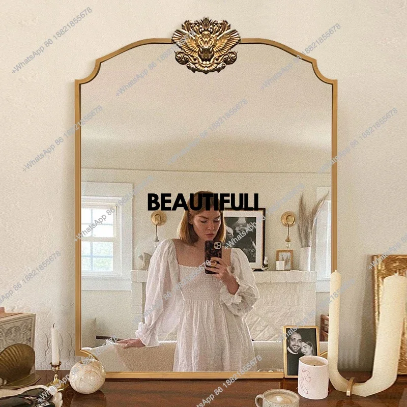 

French retro makeup mirror dresser desktop mirror European fireplace carved court decorative mirror