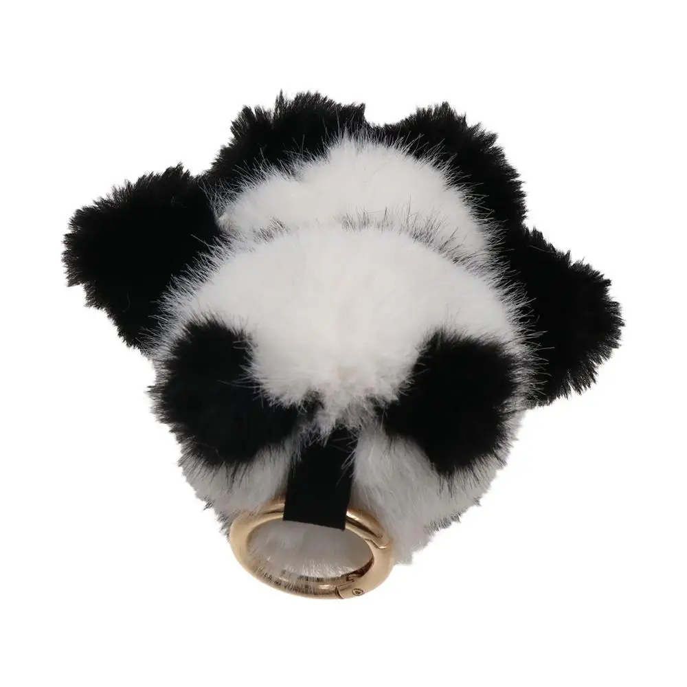 모조 밍크 퍼 판다 털 열쇠고리 가방 장식 플러시 장난감 작은 판다 플러시 인형 금속 링 귀여운 밍크 털 열쇠고리