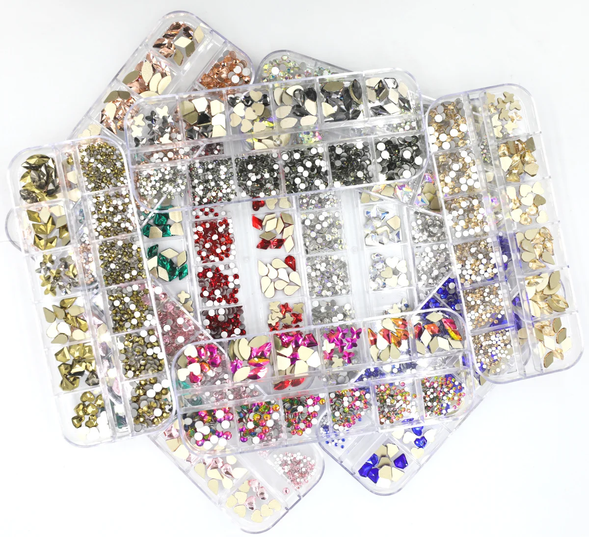 12Grid Mix Sizes Colorful Glass Crystal AB Rhinestone Stone Clear Luxurious Flatback 3D glitter Nail Art Rhinestones Decorations