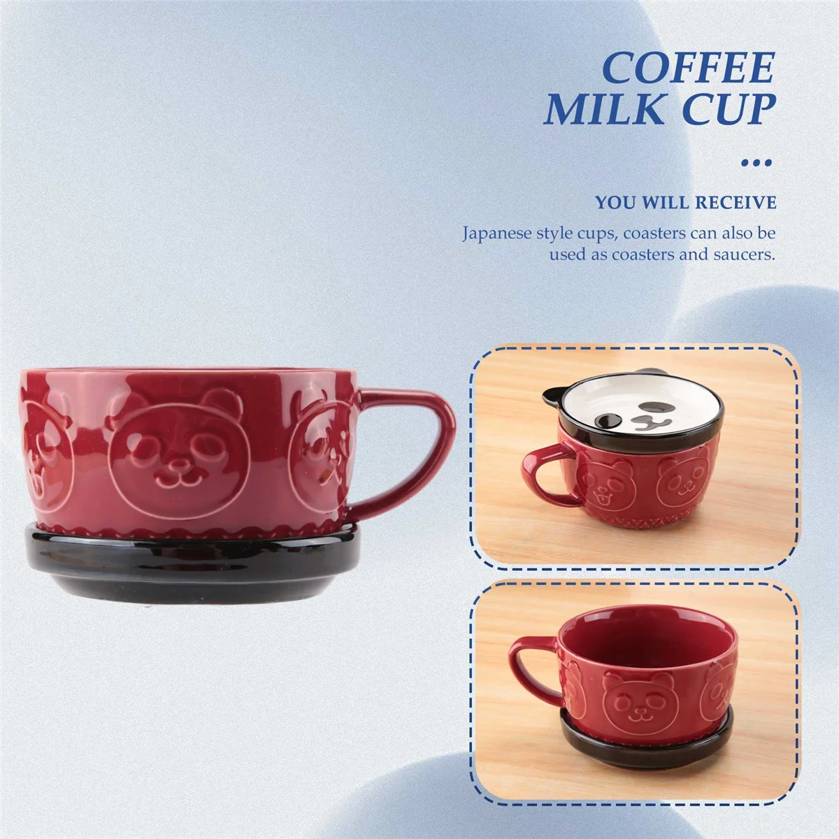 Japanese Cute Mug Creative Ceramic Shiba Inu Panda Coffee Cup with Lid Home Couple Milk Breakfast Cup Water Cup(Red)