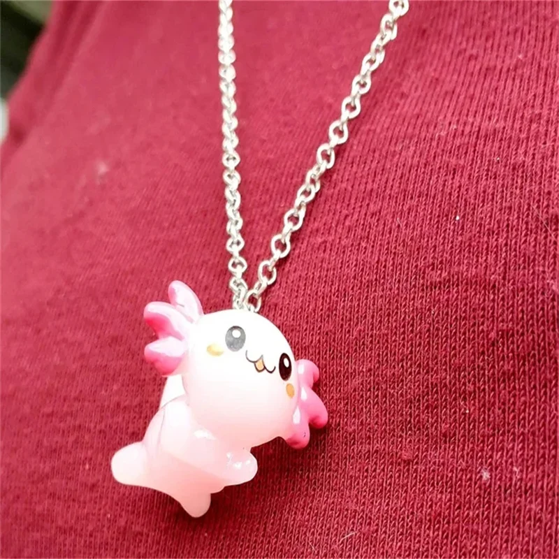 Axolotl Necklace, Cute Pink Animal Jewelry, Unique Animal, Kawaii, Pink Axolotl, Birthday, Easter gift