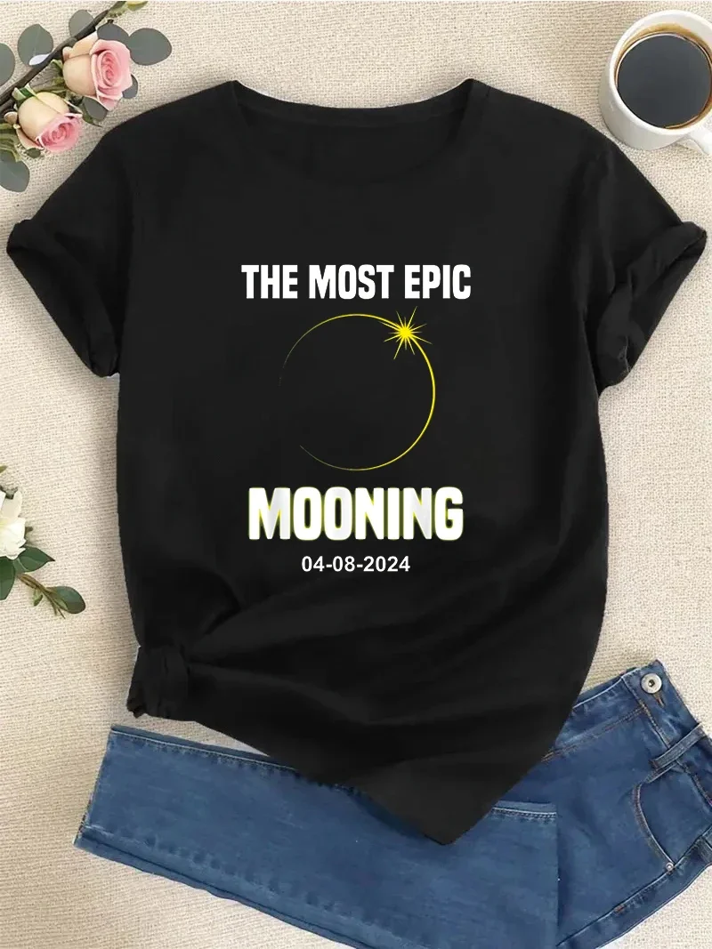 Solar Eclipse Shirt Great American Mooning 2024 Eclipse T-Shirt Gift Tee Short Sleeve Round Neck Top Women's T-shirt