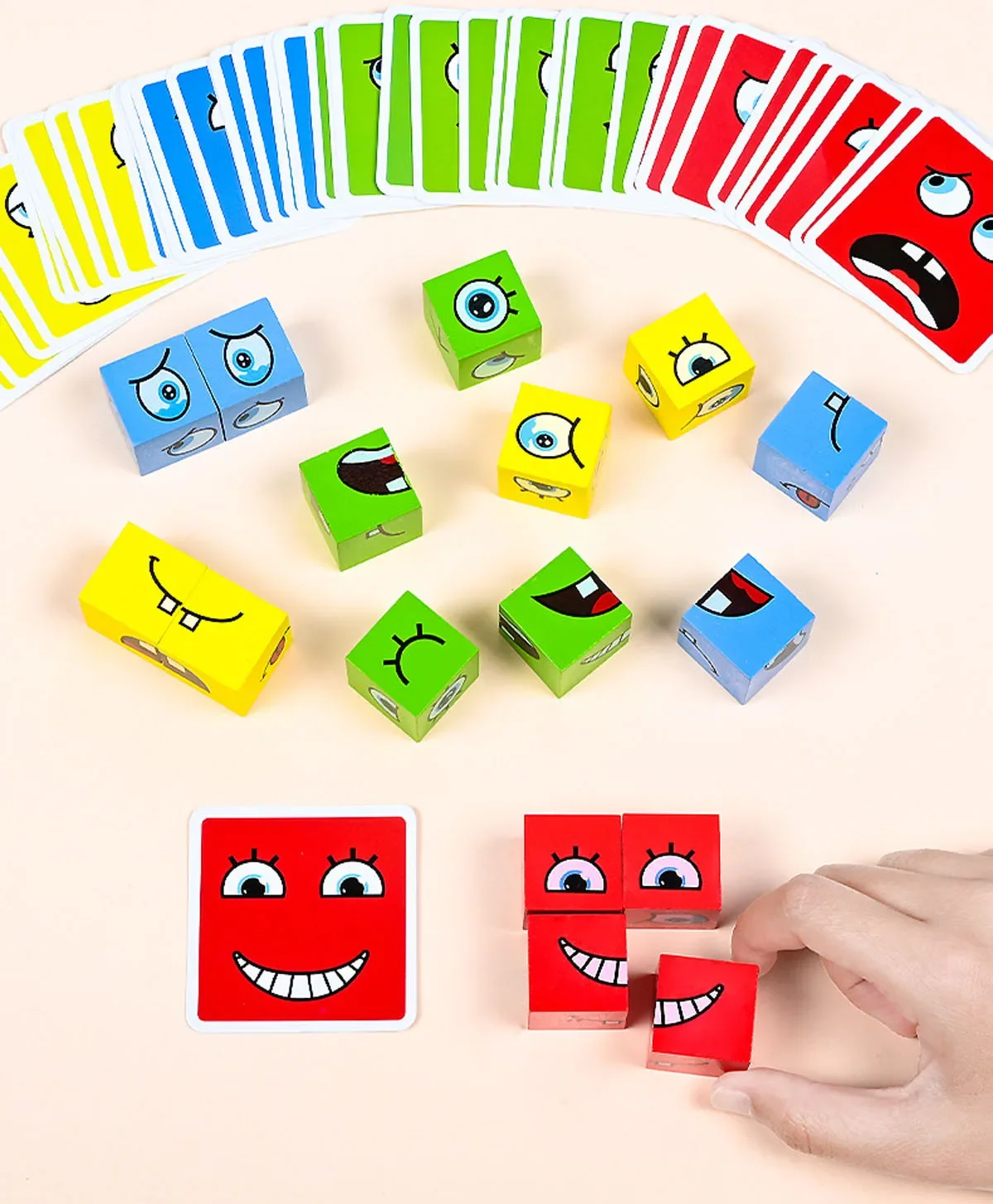 Face Changing Building Blocks Cartoon Cube Board Game Wooden Puzzle Montessori Toy Anxiety Stress Relief Toys For Children Kids