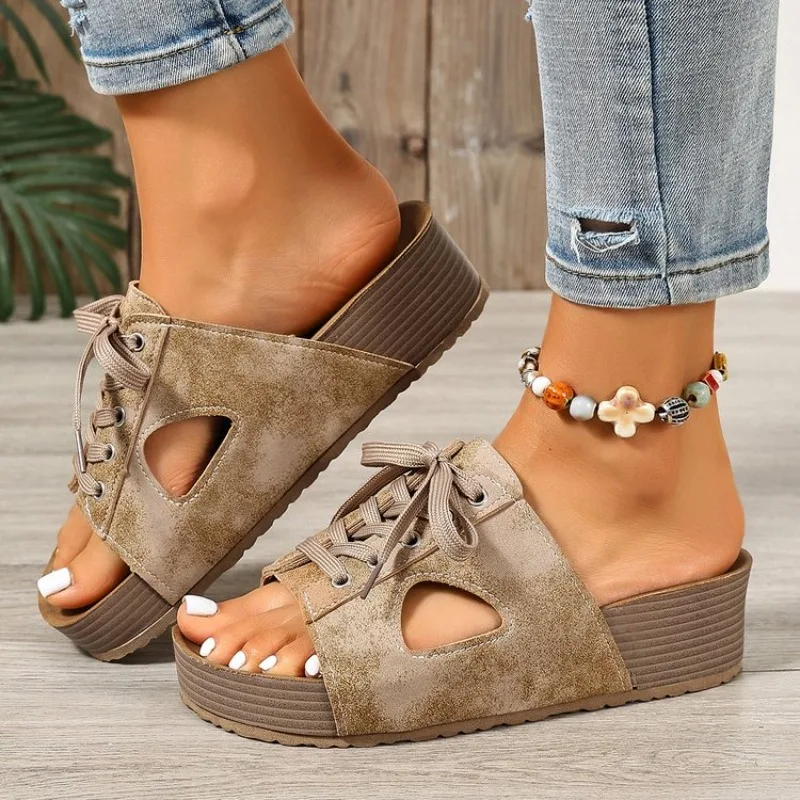 Sandalias de verano para mujer, elegantes sandalias de cuña, sandalias deslizantes tipo huarache para mujer, tacones femeninos.