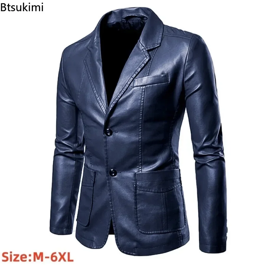 Trajes de cuero para hombre, chaquetas, Blazers, moda delgada, abrigos de cuero PU para hombre, chaquetas, abrigos, chaqueta de cuero de gran