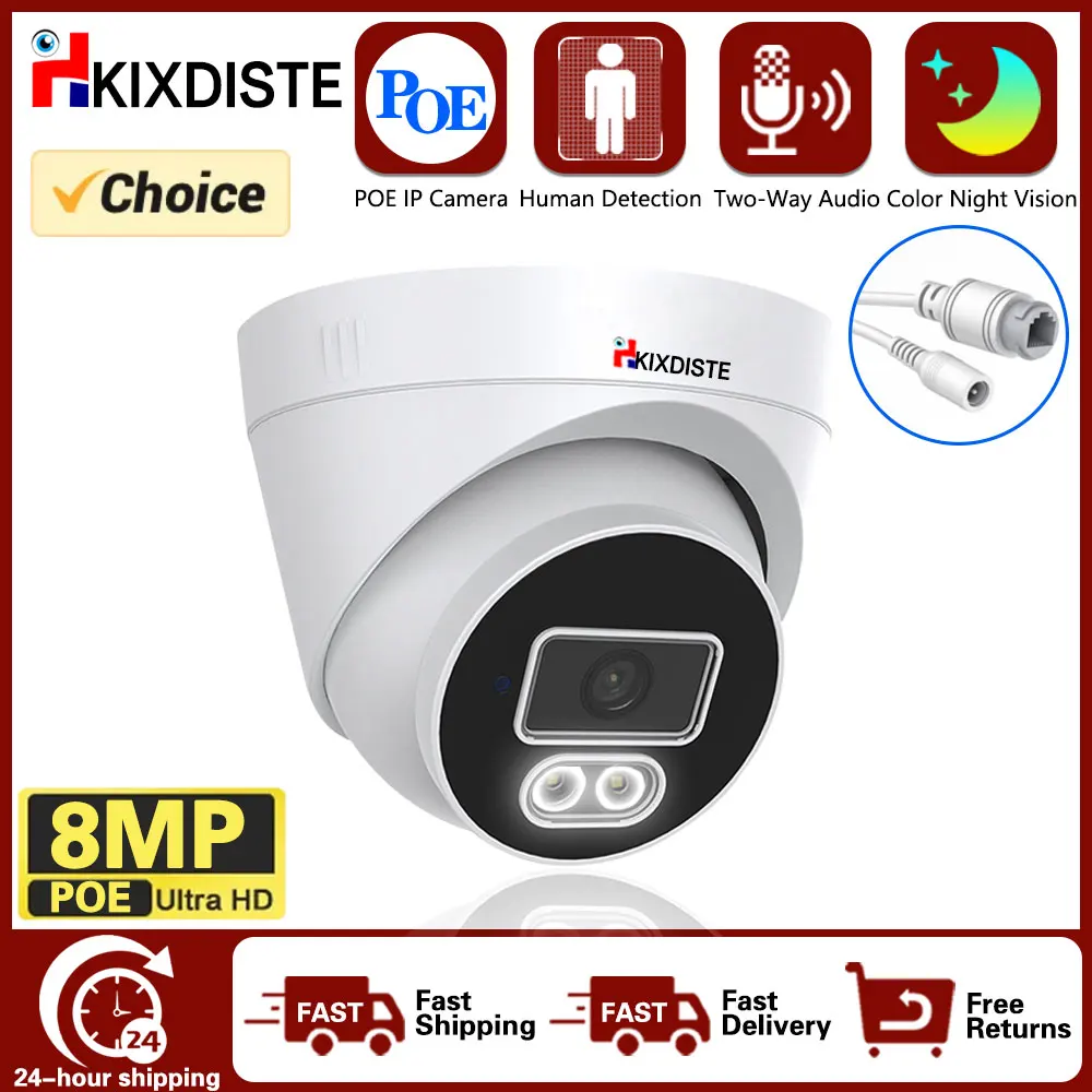 

Human Detection 4K 8MP Outdoor Dome POE Video Two-Way Audio Surveillance Camera Full Color Night Vision Home Security Camera