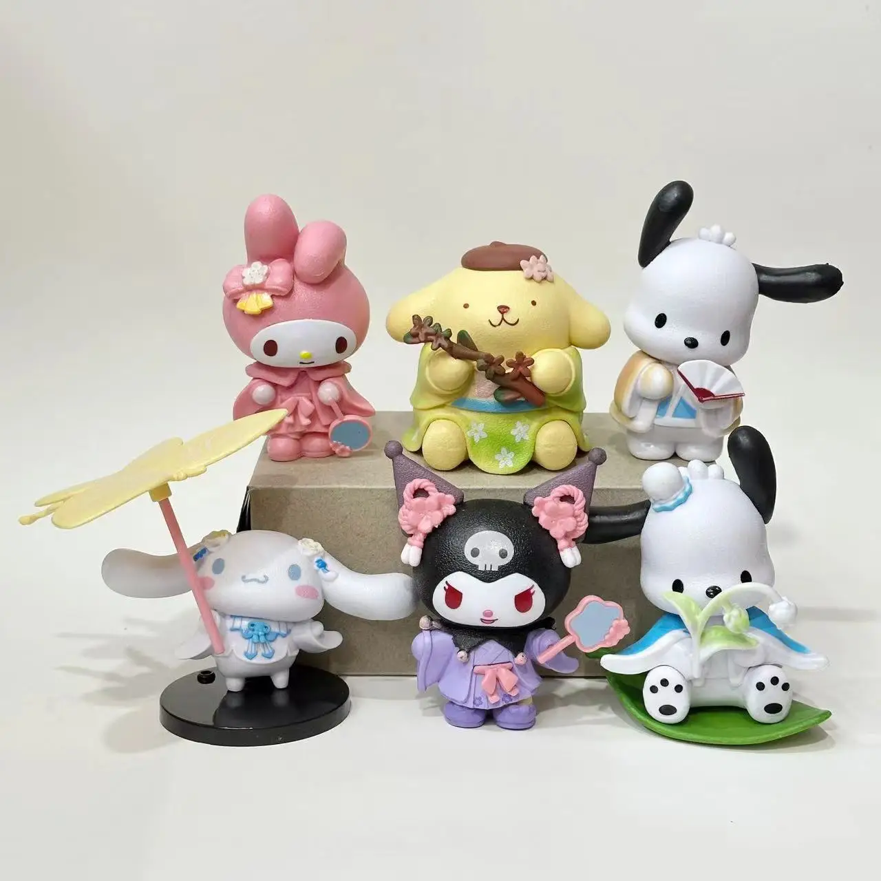 6pc Sanrio Cartoon Cute Kuromi Pochacco Cinnamoroll Melody Handmade Car Cake Desktop Ornament Doll Toy Lovely Girl Birthday Gift